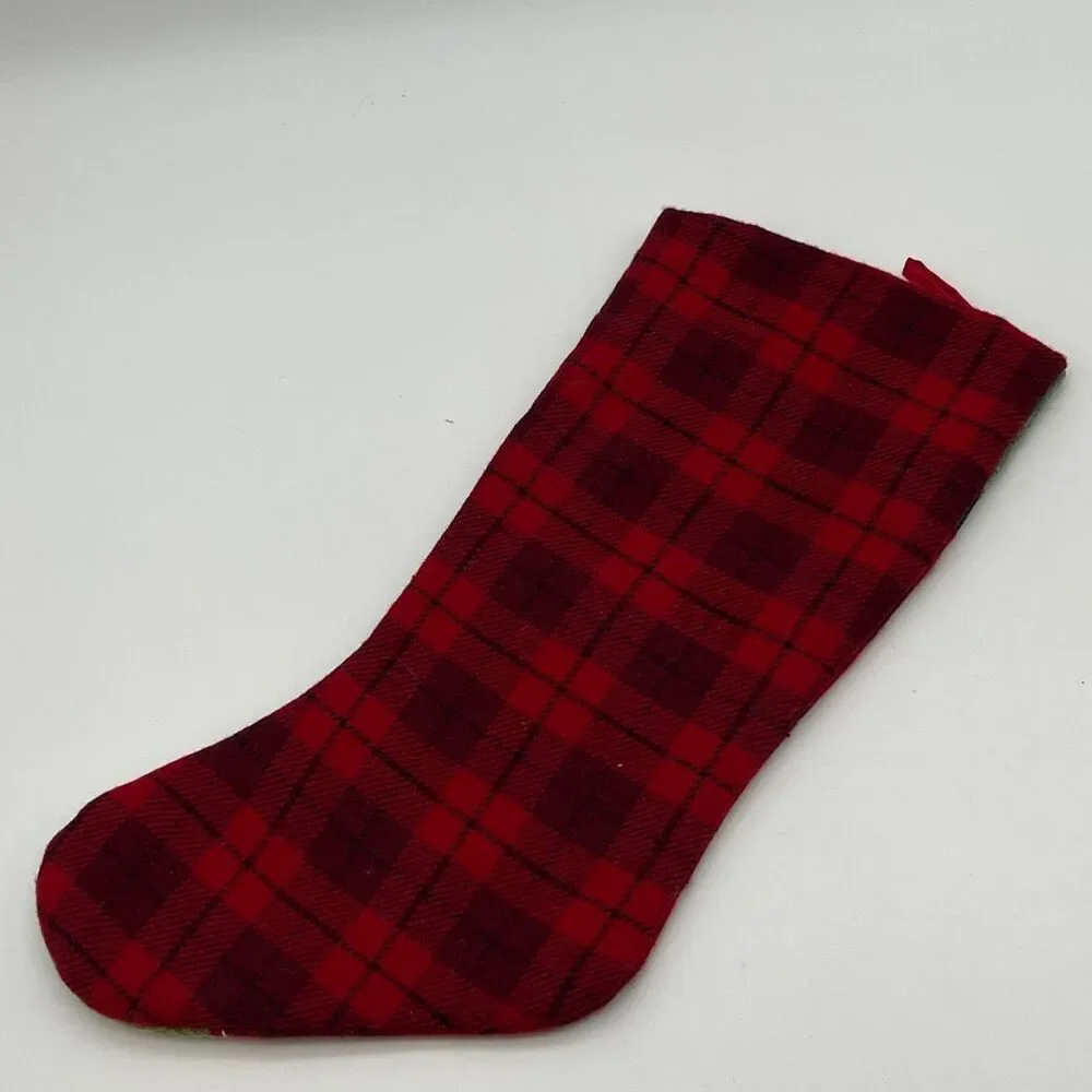 DAN DEE Collectors Choice Christmas Stocking Red Green 3D Snowman Applique Plaid